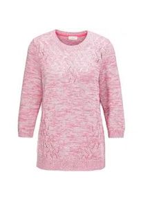 Rundhalspullover GOLDNER "Kurzgr&ouml;&szlig;e Pullover mit sch&ouml;nem Ajourmuster", Damen, Gr. 25, rosa (altros&eacute;, gemustert), Obermaterial: 87% Baumwolle CO. 13% metallisierte Fasern MTF., Rippe, Pullover Rundhalspullover, Feminine Ajoureins&auml;tze