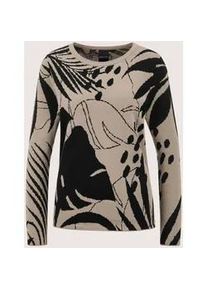 Madeleine Mode Longpullover MADELEINE "Jacquardpullover Baumwollpullover mit floralem Muster", Damen, Gr. 34, schwarz (berber, schwarz), Obermaterial: 50% Baumwolle CO. 50% Polyacryl PAN., Modern, figurumspielend, Pullover Longpullover, Allover-Jaquard-Muster