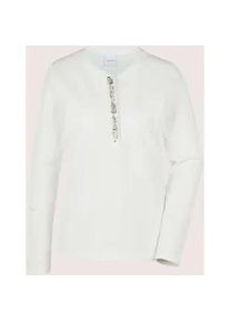 Madeleine Mode Langarmshirt MADELEINE "Blusenshirt Elegantes Shirt mit Schmucksteinen", Damen, Gr. 44, wei&szlig; (wollwei&szlig;), Obermaterial: 92% Baumwolle CO. 8% Elasthan EL., Modern, Shirts Langarmshirt