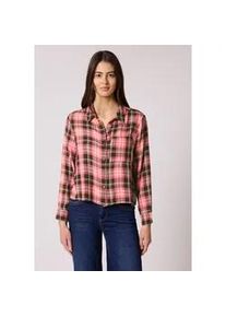 Langarmbluse Street One, Damen, Gr. 42, striking coral, Stoff, 100% Viskose, kariert, normal normal, V-Ausschnitt, abgesteppt, Blusen, aus softer Viskose