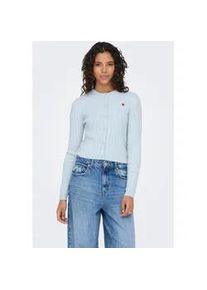 Strickjacke Only "ONLKATIA LS CABLE BUTTON CARDIGAN CC KNT", Damen, Gr. XS, cashmere blau detail:mel, true rot heart emb, dtm button, Strick, Obermaterial: 50% Viskose, 27% Nylon, 23% Polyester, unifarben, regular fit normal, Rundhals, Strickjacken Strickjacke