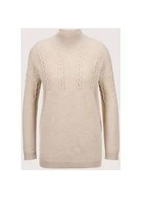 Madeleine Mode Longpullover MADELEINE "Strickpullover Stilvoller Wollpullover mit Stehkragen", Damen, Gr. 40/42, wei&szlig; (cappuccino, wollwei&szlig;, melange), Obermaterial: 100% Schurwolle WV., Modern, normal, Pullover Longpullover