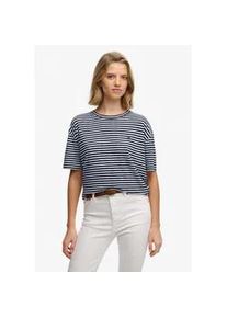 T-Shirt Superdry "STUDIOS CREW TEE", Damen, Gr. S, optic, schwarz stripe, Single Jersey, Obermaterial: 60% Baumwolle, 40% Lyocell, gestreift, relaxed fit normal, Rundhals, Shirts T-Shirt