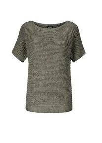 Rundhalspullover GOLDNER "Kurzgr&ouml;&szlig;e Kurzarm-Pullover mit Rippen", Damen, Gr. 23, gr&uuml;n (khaki), Obermaterial: 60% Polyester PES. 40% Baumwolle CO., normal, Rippe, Pullover Rundhalspullover, Rippenb&uuml;ndchen