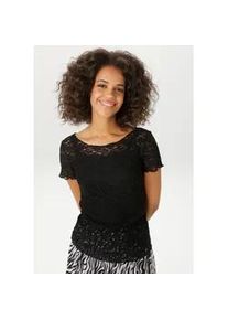 T-Shirt Aniston CASUAL, Damen, Gr. 40, schwarz, Spitze, Obermaterial: 99% Polyamid, 1% Elasthan, Strukturmuster, unifarben, sehr figurbetont h&uuml;ftlang, Rundhals, H&auml;kelkante, Shirts T-Shirt, aus floraler H&auml;kelspitze - NEUE KOLLEKTION