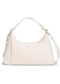Schultertasche Tommy Hilfiger "TH ESSENTIAL SHOULDER BAG", Damen, Gr. B/H/T: 35cm x 23cm x 12cm, creme, Lederimitat, unifarben, Taschen Schultertasche, Damen Umh&auml;ngetasche, Tragetasche mit edlem TH-Schmucklogo
