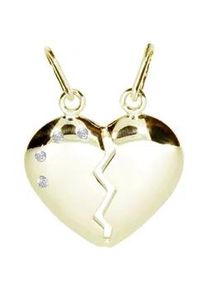 Kettenanh&auml;nger OSTSEE-SCHMUCK "- geteiltes Herz - Silber 925/000, vergoldet - Zirkonia" Gr. 23, gold (goldfarben, gelb), Schmuckanh&auml;nger, Damen, Silber 925 (Sterlingsilber), Kettenanh&auml;nger