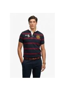 Poloshirt Superdry "DOUBLE EMBLEM JERSEY SS RUGBY", Damen, Gr. XXL, navy, rot chest band stripe, Single Jersey, Obermaterial: 100% Baumwolle, gestreift, relaxed fit normal, Rundhals, Shirts, im angesagten Rugby Stil