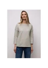 3/4-Arm-Shirt Street One, Damen, Gr. 34, sanftes wei&szlig;, Web, 65% Baumwolle, 35% Polyester, gestreift, comfort fit normal, U-Boot-Ausschnitt, B&uuml;ndchen, Shirts 3/4-Arm-Shirt, mit 3/4 &Auml;rmeln