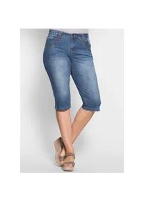 Caprijeans sheego, Damen, Gr. 44, Normalgr&ouml;&szlig;en, blau (blau denim), 98% Baumwolle, 2% Elasthan, unifarben, kurz, Jeans