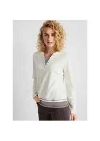 2-in-1-Langarmshirt Inspirationen "Shirt", Damen, Gr. 52, beige (ecru, dunkeltaupe, geringelt), 100% Baumwolle, gemustert, gestreift, unifarben, V-Ausschnitt, Shirts