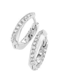 Paar Creolen "mit wei&szlig;en Zirkonia, Silber 925", silber, Giorgio Martello MILANO, Ohrringe, Damen, Silber 925 (Sterlingsilber)