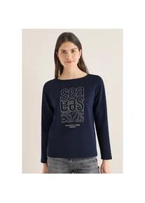 Langarmshirt Cecil, Damen, Gr. XL (44), universal blau, Web, 47% Baumwolle, 47% Polyester, 6% Elasthan, bedruckt, normal normal, U-Boot-Ausschnitt, abgesteppt, Shirts Langarmshirt, mit U-Boot-Ausschnitt