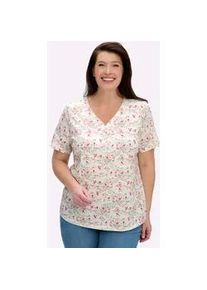 Kurzarmshirt Inspirationen "Shirt", Damen, Gr. 40, ecru, hellros&eacute;, gemustert, 50% Baumwolle, 50% Modal, gebl&uuml;mt, gemustert, V-Ausschnitt, Shirts