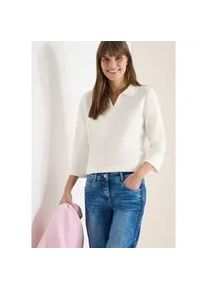 3/4-Arm-Shirt Cecil, Damen, Gr. XXL (46), vanillewei&szlig;, Web, Obermaterial: 95% Baumwolle, 5% Elasthan, unifarben, l&auml;ssig geschnitten h&uuml;ftbedeckend, V-Ausschnitt, Shirts 3/4-Arm-Shirt, mit Polokragen