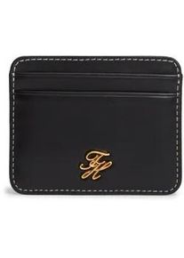 Kartenetui Tommy Hilfiger "TH SCRIPT LEATHER CC HOLDER", Damen, schwarz, Leder, unifarben, Basic, Kleinlederwaren, Unisex Minigeldbeutel, Portemonnaie mit TH-Schmucklogo