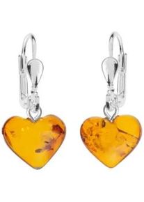 Paar Ohrh&auml;nger OSTSEE-SCHMUCK "- Herz - Silber 925/000 - Bernstein" Gr. 24, silber (silber 925, silberfarben, wei&szlig;), Ohrringe, Damen, Silber 925 (Sterlingsilber)