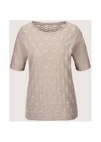 Madeleine Mode Kurzarmshirt MADELEINE "Strukturshirt Viskoseshirt mit Rundhalsausschnitt", Damen, Gr. 42, beige (cappuccino), Obermaterial: 77% Polyester PES. 20% Viskose CV. 3% Elasthan EL., Modern, normal, Shirts