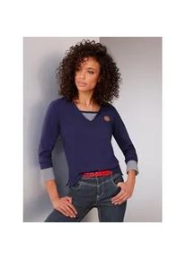 Langarmshirt CREATION L PREMIUM "Pima-Baumwoll-Shirt", Damen, Gr. 38, blau (marine), 95% Baumwolle, 5% Elasthan, gemustert, unifarben, V-Ausschnitt, Shirts Langarmshirt