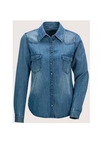 Madeleine Mode Langarmbluse MADELEINE "Hemdbluse L&auml;ssige Denim-Bluse mit Hemdkragen", Damen, Gr. 40, beige (bleached), Obermaterial: 100% Lyocell CLY., Modern, Blusen