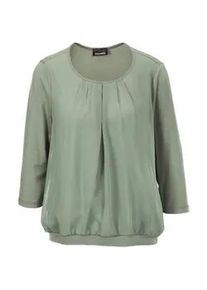 Kurzarmbluse GOLDNER "Kurzgr&ouml;&szlig;e Chiffon-Shirt mit 3/4-Arm, Rundhals", Damen, Gr. 22, gr&uuml;n (baummoos), Obermaterial: 95% Viskose CV. 5% Elasthan EL., Casual, Gerade, Blusen, keine/nicht relevant