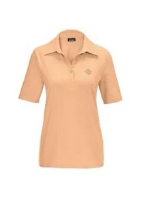 Poloshirt GOLDNER "Kurzgr&ouml;&szlig;e Stretchbequemes Poloshirt", Damen, Gr. 23, orange (melba), Obermaterial: 95% Baumwolle CO. 5% Elasthan EL., Tubular, Shirts, Tonige Kn&ouml;pfe in Perlmuttoptik