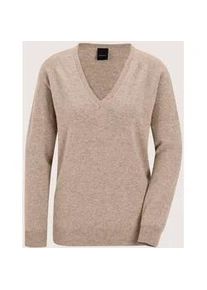 Madeleine Mode Longpullover MADELEINE "Kaschmirpullover Casual Strickpullover mit V-Ausschnitt", Damen, Gr. 44/46, beige (beige, melange), Obermaterial: 100% Kaschmir WS., Modern, Pullover Longpullover, Reines Kaschmir
