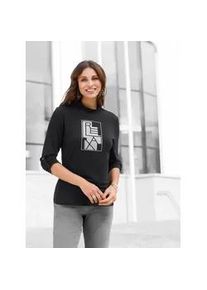 Stehkragenshirt Inspirationen "Stehkragen-Shirt", Damen, Gr. 42, schwarz, 95% Viskose, 5% Elasthan, bedruckt, gemustert, mehrfarbig, metallic, Shirts Stehkragenshirt