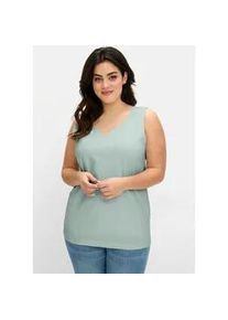 Tanktop sheego, Damen, Gr. 54, kalkmint, 95% Baumwolle, 5% Elasthan, unifarben, V-Ausschnitt, Tops Tanktop