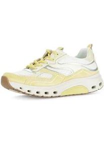 Keilsneaker Gabor ROLLINGSOFT, Damen, Gr. 40, wei&szlig;, gelb, silberfarben, Glattleder, Textil, Veloursleder, Schuhe, Freizeitschuh, Halbschuh, Schn&uuml;rschuh mit weichem Schaftrand