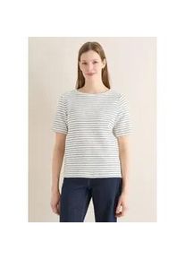 Rundhalsshirt Cecil, Damen, Gr. S (38), vanillewei&szlig;, Web, 92% Baumwolle, 5% Polyester, 3% Elasthan, gestreift, comfort fit normal, U-Boot-Ausschnitt, abgesteppt, Shirts Rundhalsshirt, mit U-Boot-Ausschnitt