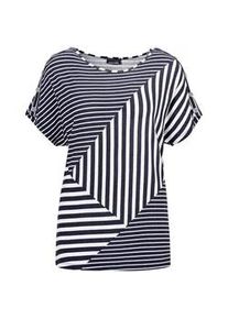 Kurzarmshirt GOLDNER "Kurzgr&ouml;&szlig;e Shirt mit U-Boot-Ausschnitt", Damen, Gr. 19, blau (marine, wei&szlig;, gemustert), Obermaterial: 95% Viskose CV. 5% Elasthan EL., Sonstiges, Shirts, Dekokn&ouml;pfe