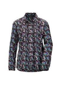 Hemdbluse GOLDNER "Druckbluse", Damen, Gr. 46, schwarz (schwarz, gemustert), Obermaterial: 100% Viskose CV., figurumspielend, Gummib&uuml;ndchen, Blusen Hemdbluse, Minimalmuster