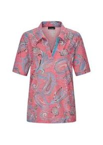 Print-Shirt GOLDNER "Kurzgr&ouml;&szlig;e Blusenshirt mit Paisley-Muster", Damen, Gr. 19, rot (koralle, gemustert), Obermaterial: 65% Polyester PES. 35% Viskose CV., gerade, Shirts, stretchbequemer Jersey