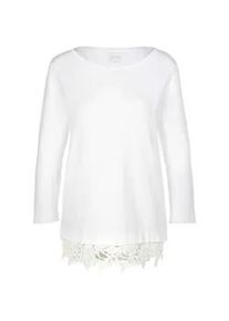 Madeleine Mode Longpullover MADELEINE "Pullover Pullover mit Spitzensaum", Damen, Gr. 36/38, wei&szlig;, Obermaterial: 70% Viskose CV. 30% Polyamid PA., Modern, normal, Pullover Longpullover