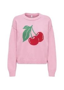 Strickpullover Only "ONLELISE LS O-NECK KNT", Damen, Gr. S, romance rose pattern:cherry, barbados rot, gr&uuml;n, Strick, Obermaterial: 59% Polyester, 41% Baumwolle, gemustert, normal, Rundhals, Pullover Strickpullover, Baumwollmischung,, Rundhals