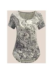 Madeleine Mode Kurzarmshirt MADELEINE "Shirt Sommerliches Shirt mit Alloverprint", Damen, Gr. 40, grau (grau, wollwei&szlig;), Obermaterial: 95% Viskose CV. 5% Elasthan EL., Modern, schmal, Shirts