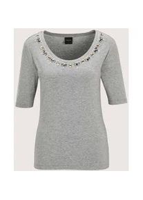 Madeleine Mode Kurzarmshirt MADELEINE "Shirt Elegantes Oberteil mit Schmucksteinen", Damen, Gr. 40, grau (graphit, melange), Obermaterial: 95% Viskose CV. 5% Elasthan EL., Modern, Shirts