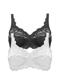 B&uuml;gelloser BH SuSa "2er Pack BH ohne B&uuml;gel Latina", Damen, Gr. 85, Cup E, bunt (schwarz wei&szlig;), Spitze, Obermaterial: 77% Polyamid PA. 15% Baumwolle CO. 8% Elasthan EL., BHs