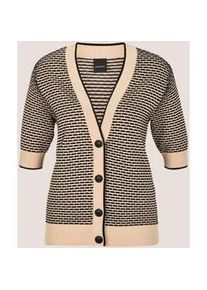 Madeleine Mode Strickjacke MADELEINE "Strickjacke Halbarm Cardigan mit V-Ausschnitt, Feinstrick", Damen, Gr. 44/46, grau (kiesel, schwarz), Obermaterial: 60% Viskose CV. 40% Baumwolle CO., Modern, Strickjacken Strickjacke, Bicolor-Strick