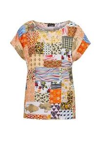 Schlupfbluse GOLDNER "Kurzgr&ouml;&szlig;e Luftige Viskosebluse mit Patch-Print", Damen, Gr. 23, gelb (gelb, gemustert), Obermaterial: 100% Viskose CV., keine/nicht relevant, Blusen Schlupfbluse, Patch-Print