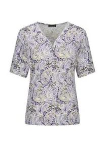Print-Shirt GOLDNER "Viskoseshirt mit Paisley-Muster", Damen, Gr. 42, lila (flieder, gr&uuml;n, gemustert), Obermaterial: 95% Viskose CV. 5% Elasthan EL., figurumspielend, Shirts, Dekorativer RV am Ausschnitt