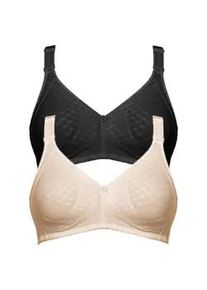 B&uuml;gelloser BH SuSa "2er Pack BH ohne B&uuml;gel Topsy Plus", Damen, Gr. 90, Cup B, bunt (beige schwarz), Obermaterial: 40% Baumwolle CO. 30% Polyamid PA. 30% Elasthan EL., BHs