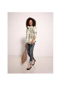 Fleeceshirt Casual Looks "Fleece-Bluse", Damen, Gr. 42, beige (champagner, steingrau, kariert), 100% Polyester, gemustert, kariert, mehrfarbig, Shirts