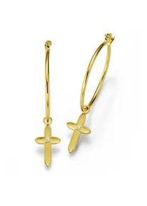 CAI Paar Creolen CA&Iuml; "925/- Silber vergoldet Zirkonia Kreuz", gelb, wei&szlig;, Ohrringe, Damen, one-size, Silber 925 (Sterlingsilber)