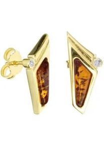 Paar Ohrstecker OSTSEE-SCHMUCK "- Agneta - Gold 333/000 - Bernstein/Zirk." Gr. 20, gold (gold 333, goldfarben, gelb), Ohrringe, Damen, Gelbgold 333