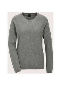 Madeleine Mode Longpullover MADELEINE "Kaschmirpullover Langarmshirt mit Strassdetails", Damen, Gr. 48, silber (steingrau, melange, silberfarben), Obermaterial: 95% Baumwolle CO. 5% Kaschmir WS., Modern, Pullover Longpullover, Strassbesatz