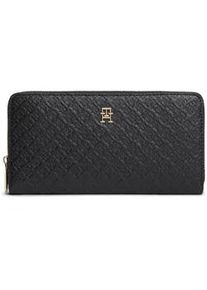 Geldb&ouml;rse Tommy Hilfiger "TH ICON LRG ZA MONO", Damen, schwarz, Lederimitat, Basic, Kleinlederwaren, Damen Geldbeutel, Portemonnaie mit TH-Schmucklogo