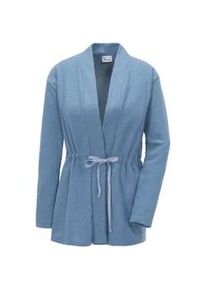Fleecejacke GOLDNER "Kurzgr&ouml;&szlig;e Kuscheliger Cardigan mit Bindeband", Damen, Gr. 19, blau, Obermaterial: 50% Baumwolle CO. 50% Polyester PES., gerade, Gerade, Homewear-Sets Fleecejacke, Bindeg&uuml;rtel