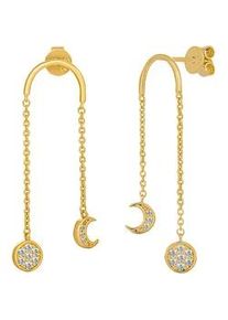 CAI Paar Creolen CA&Iuml; "925 Silber vergoldet Anh&auml;nger Mondphasen Zirkonia", gelb (gelb, zirkonia), Ohrringe, Damen, one-size, Silber 925 (Sterlingsilber)